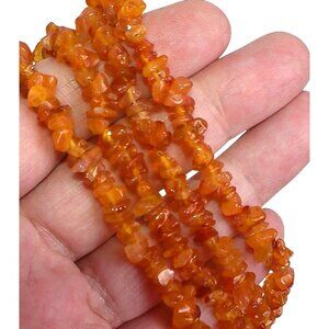 Vintage Carnelian Chip Beaded Necklace Long Strand Natural Stone